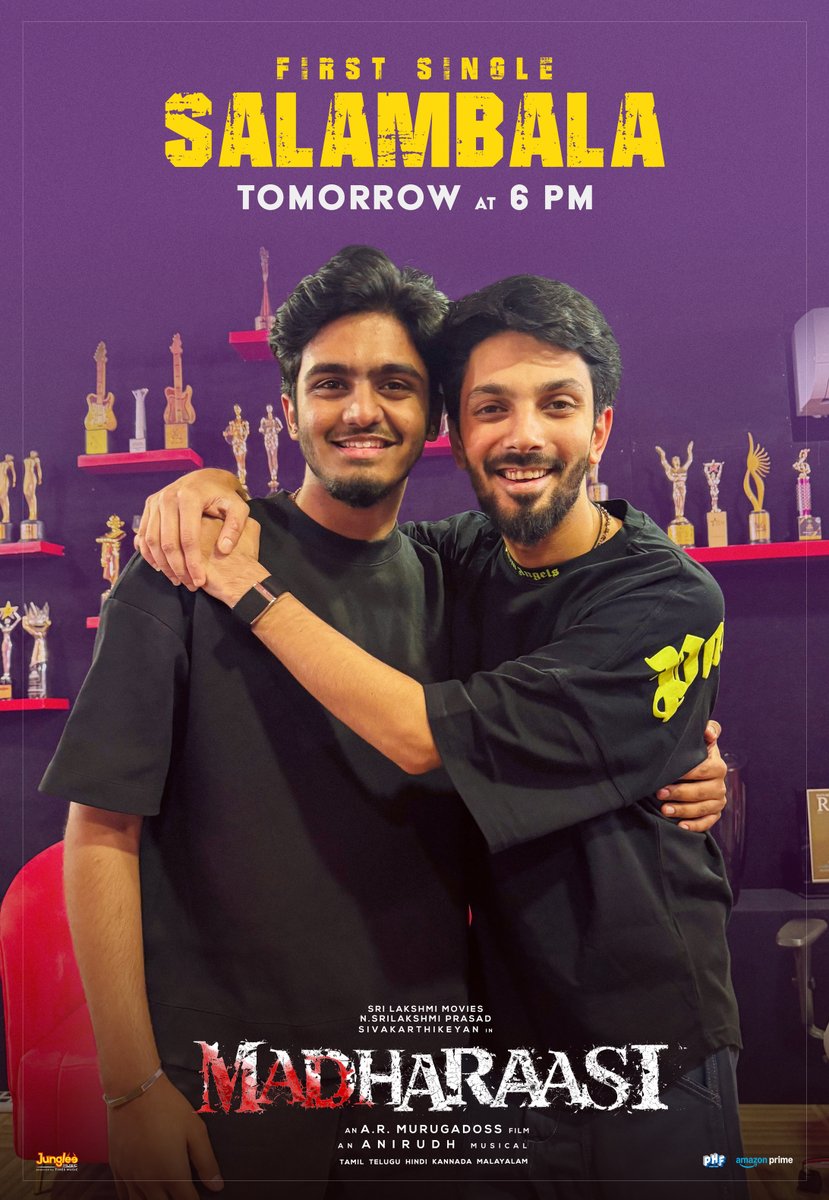 Sri Lakshmi Movies (@srilakshmimovie) on Twitter photo Boys before giving an all time chartbuster 💥
<a href="/anirudhofficial/">Anirudh Ravichander</a> & <a href="/SaiAbhyankkar/">abhyankkar</a> - this combo will set your playlists on fire 🔥
#Madharaasi first single #Salambala 🤙🏻 out tomorrow at 6 PM 🎼
#Madharaasi first single promo!
▶️ youtu.be/LNnOVLHAoYQ
An <a href="/anirudhofficial/">Anirudh Ravichander</a> banger Boys before giving an all time chartbuster 💥
<a href="/anirudhofficial/">Anirudh Ravichander</a> & <a href="/SaiAbhyankkar/">abhyankkar</a> - this combo will set your playlists on fire 🔥
#Madharaasi first single #Salambala 🤙🏻 out tomorrow at 6 PM 🎼
#Madharaasi first single promo!
▶️ youtu.be/LNnOVLHAoYQ
An <a href="/anirudhofficial/">Anirudh Ravichander</a> banger