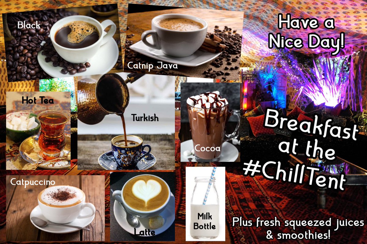Good morning, evening &amp; all in betweens: it's wafflebar #Wuggsday!🐈‍⬛

It's also mushroom omelette Wuggsday too, in that sense...juices, smoothies &amp; other beverages, full of #WuggieLove &amp; Wuggsdayness!

See mew at the #ChillTent, we love mew!💖
#XCats #XPups #Anipals #KittyTwitter