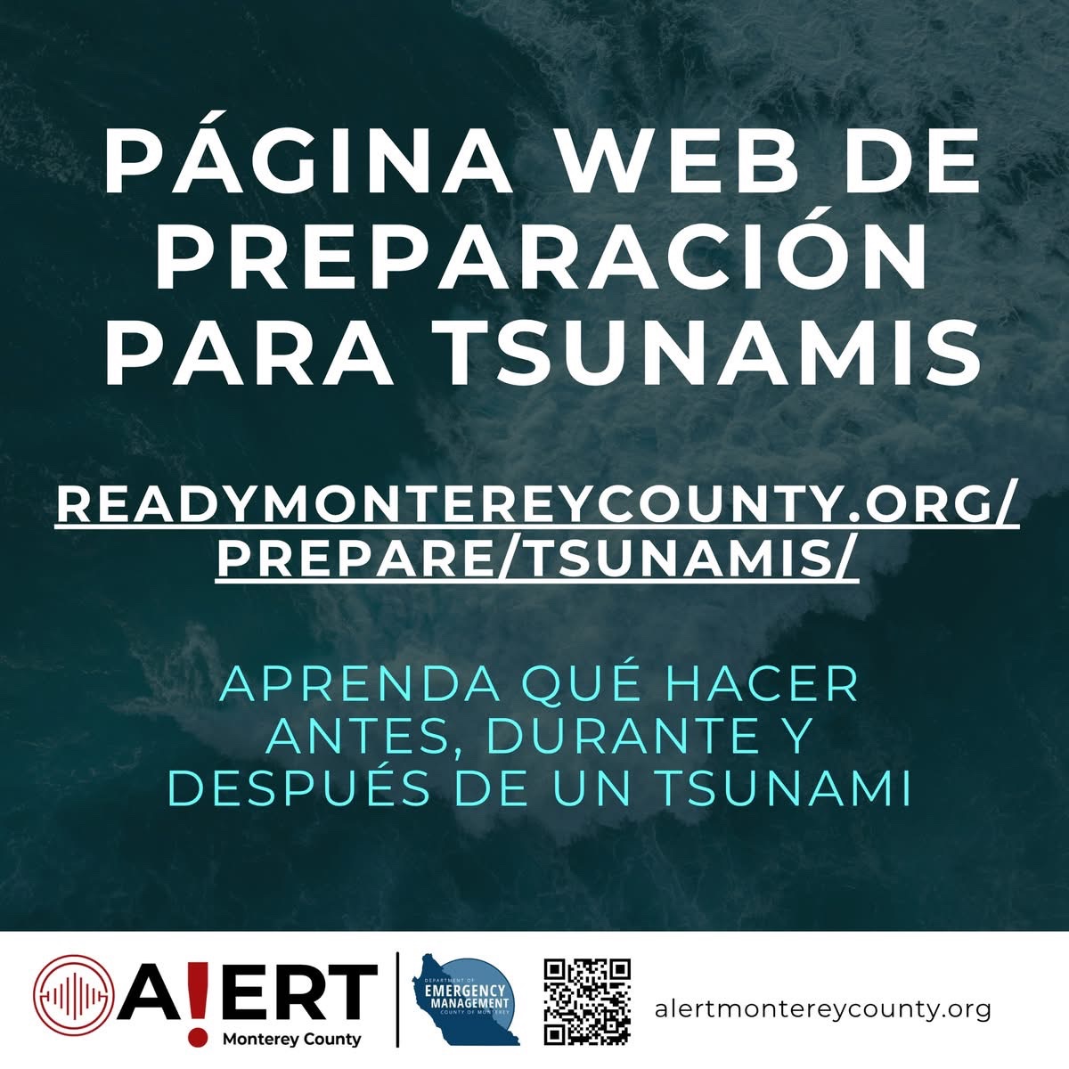 ⚠️ Alerta de Tsunami en Efecto
Manténgase informado y preparado. Aprenda qué hacer antes, durante y después de un tsunami para mantenerse usted y sus seres queridos a salvo.
📲 Visite: readymontereycounty.org/prepare/tsunam…
Manténgase alerta y siga las actualizaciones locales.