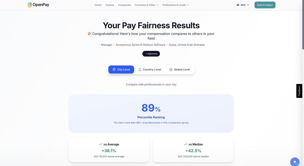 🚨 New Feature Drop — Am I Paid Fairly? 🔍
We just launched a new way to help you understand if you’re being paid fairly — not just vs company benchmarks, but across your city, country, and global markets.

💡 What you get:
•A clear percentile ranking of where your comp stands