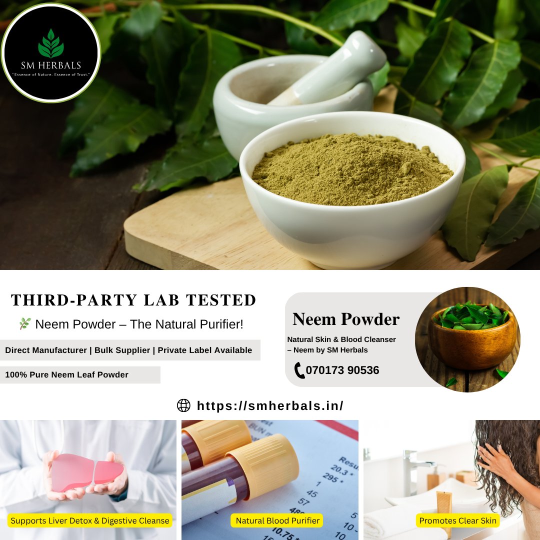 SMHerbals86563's tweet photo. 🌿 Neem Powder – The Natural Purifier!     
📞 070173 90536
📧 sales@smherbals.in
🌐 https://t.co/4xZy1EzLOo
📍 C-88, Sector-65, Noida-201301, Uttar Pradesh.

#neempowder #smherbals #ayurveda #HerbalWellness #NeemBenefits #neemforskin #bulkherbsindia #neemmanufacturer https://t.co/E7Pw76ETPr