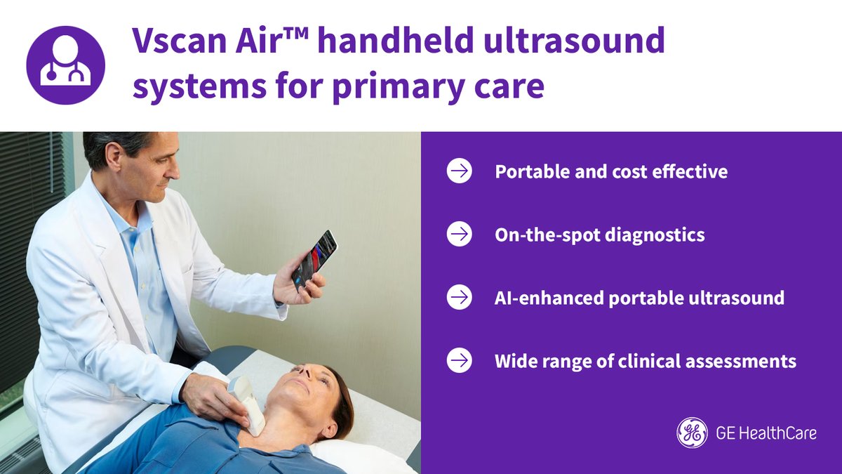 vscan's tweet photo. Vscan Air™ allows primary care physicians to perform ultrasound exams directly at the point of care, improving diagnostic capabilities and patient care without significant financial strain.

The integration of AI features in Vscan Air can improve patient outcomes by enhancing diagnostic accuracy and efficiency. Its advanced technology can help physicians make precise diagnoses quickly, reducing errors and accelerating patients treatment.

Unlock the full capabilities of Vscan Air in primary care https://t.co/WdgqzIJigk

#VscanAir #POCUS