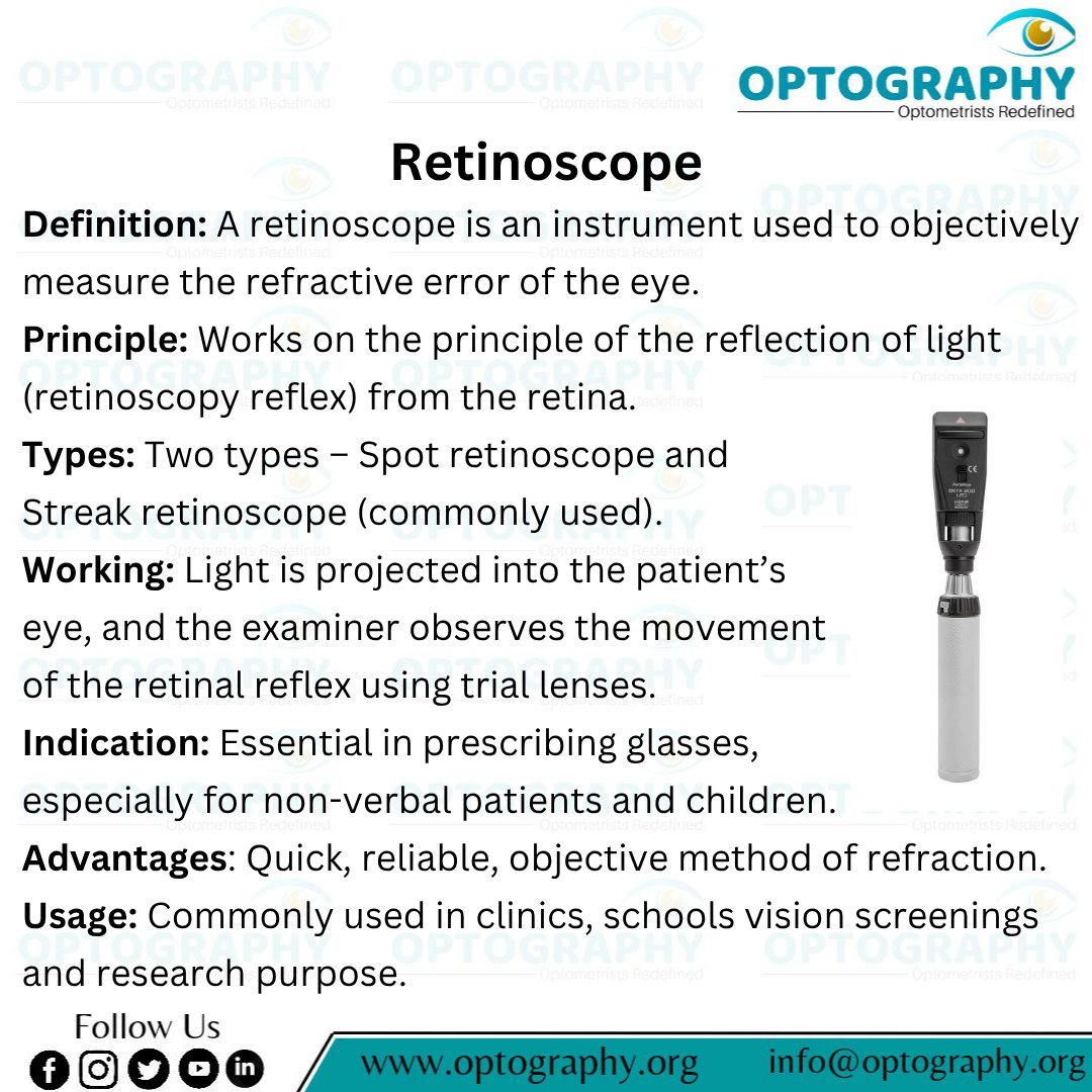 Optography8's tweet photo. 🔦" Shining light to reveal sight!"
Discover how a simple instrument like the Retinoscope helps us decode refractive errors—especially in kids and silent eyes. 👁️✨
#OptometryTools #Retinoscopy #EyeCareBasics #Optography #Optometry #VisionMatters #Thatoptometrist #Retinoscope https://t.co/GcpYVlzNq2
