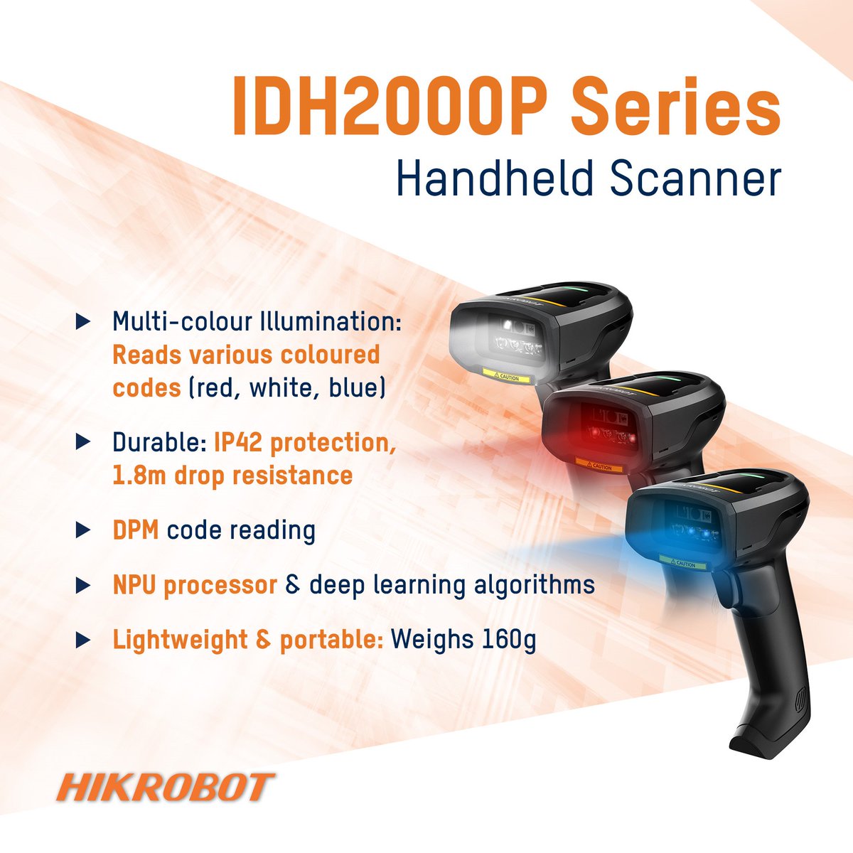 Hikrobot1's tweet image. The Hikrobot IDH2000P Series Handheld Scanner delivers powerful performance in a compact, lightweight design for industrial environments. ⚙️
- Multi-color illumination
- IP42, 1.8m drop resistance
- DPM code reading
- Deep learning algorithms
- Lightweight & portable: