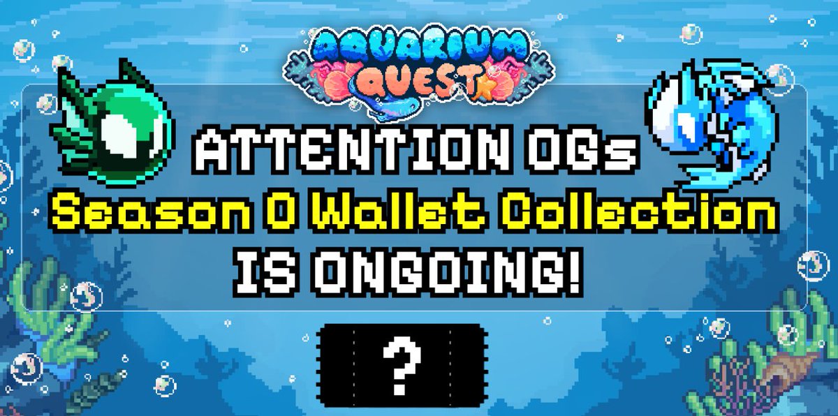 Calling all Aquarium Quest OGs!

Community Events S0 ends August 1st, 1:30PM UTC. Make sure to submit your wallet addresses in Discord before then! (discord.gg/aquarium-quest)

Something exclusive is about to surface for our active community members on <a href="/Ronin_Network/">Ronin</a> ...