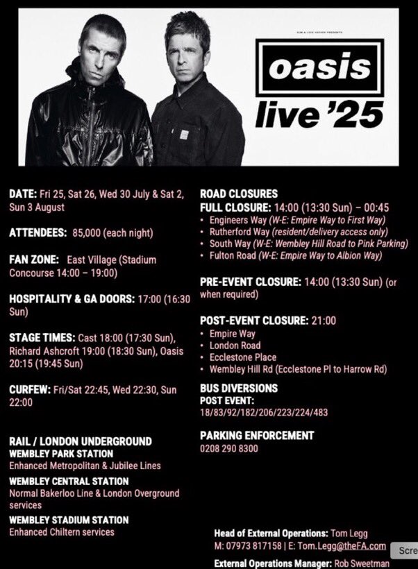 Later today Oasis will play the third of seven sold out concerts at Wembley Stadium in London.

Who's going? What you drinking? What Oasis t-shirt you wearing?
