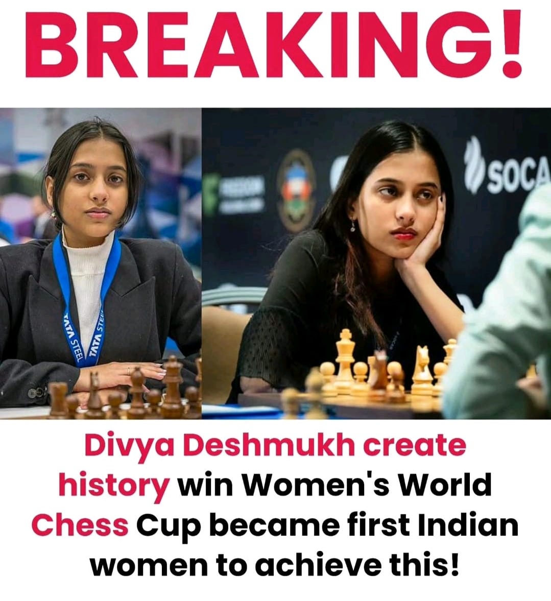 India has a new chess champion and a new Grandmaster!

Huge news in the world of chess!

Divya Deshmukh just made history by winning the FIDE Women's World Cup 2025!

And guess what?

She's also become India's 88th Grandmaster all in the same day!

It was a special final Game 🎯.