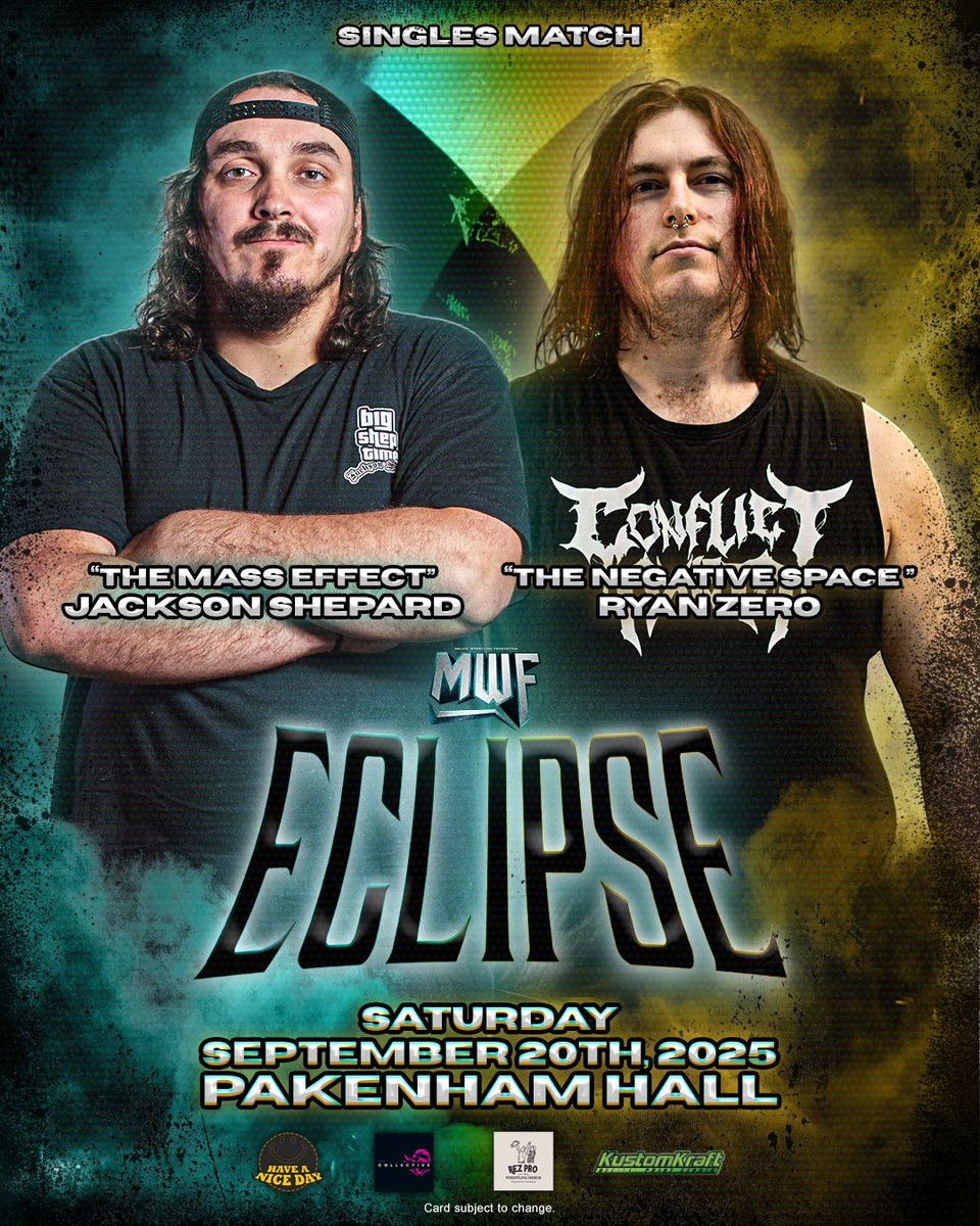 For the first time in years, New Zealand's own Ryan Zero returns to Australia — now repping Conflict Axiom!

At #MWFEclipse, it’s Ryan Zero vs Jackson Shepard for the first time ever!

Who's your pick?

🎟️: shorturl.at/srOdC