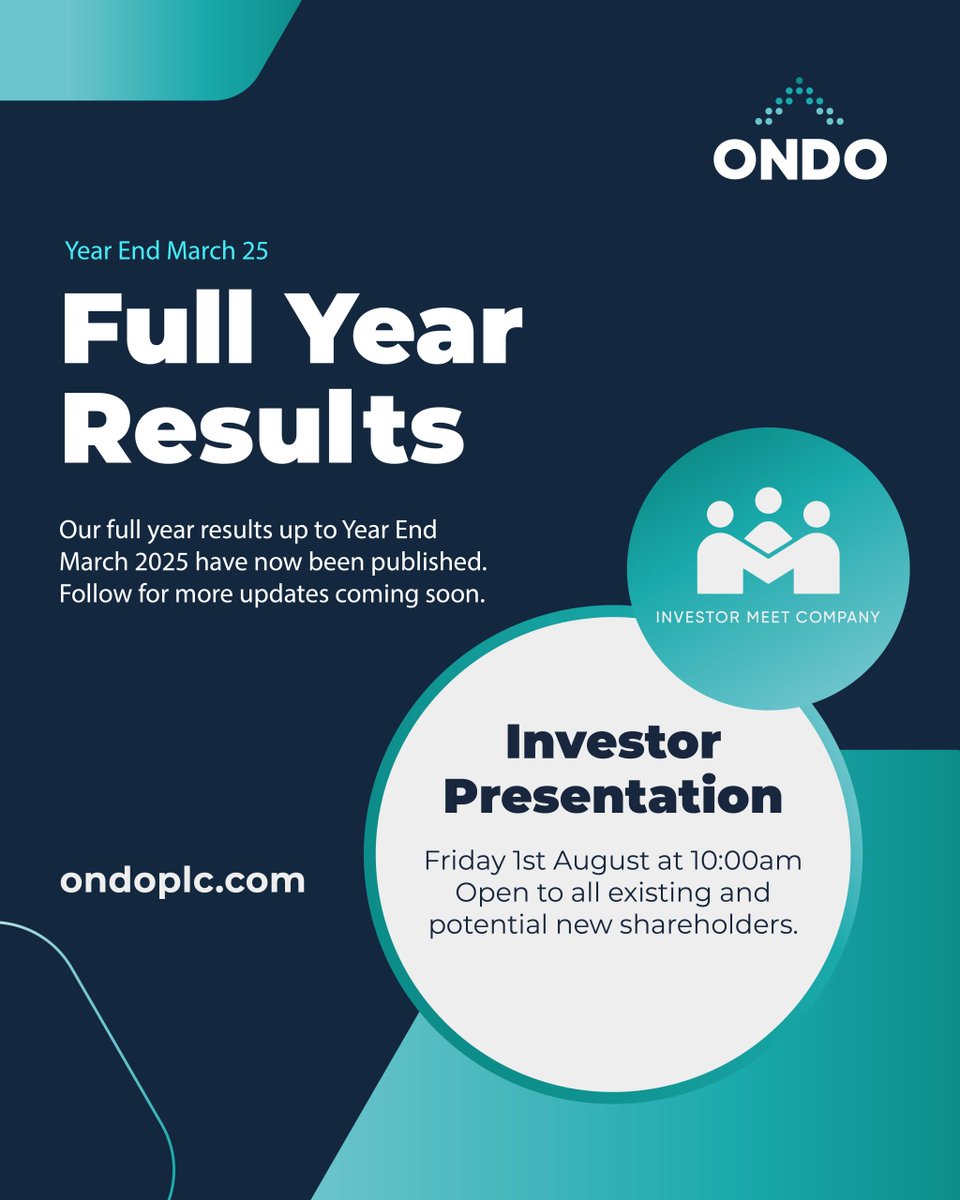 #ONDO Results Out Now

📢 With the US now our #1 Market, and recurring revenue up 80%, these results showcase Ondo’s trajectory to success.

Find out more here: tinyurl.com/ONDORESULTSFY25