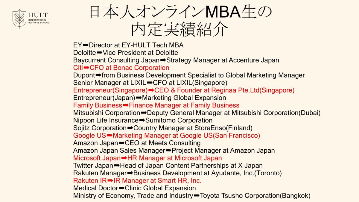 大人気ハルトオンラインMBA 、まだ今年10月末スタートも間に合います！ 7月31日までに申請→8-9月までにオファーで以下特典あり ・20%（ 8000ドル）奨学金、最大奨学金40%（16000ドル）獲得できる ・社内昇進、海外転職も目指せる ・外資本社、総合商社転職実績あり（添付 ...