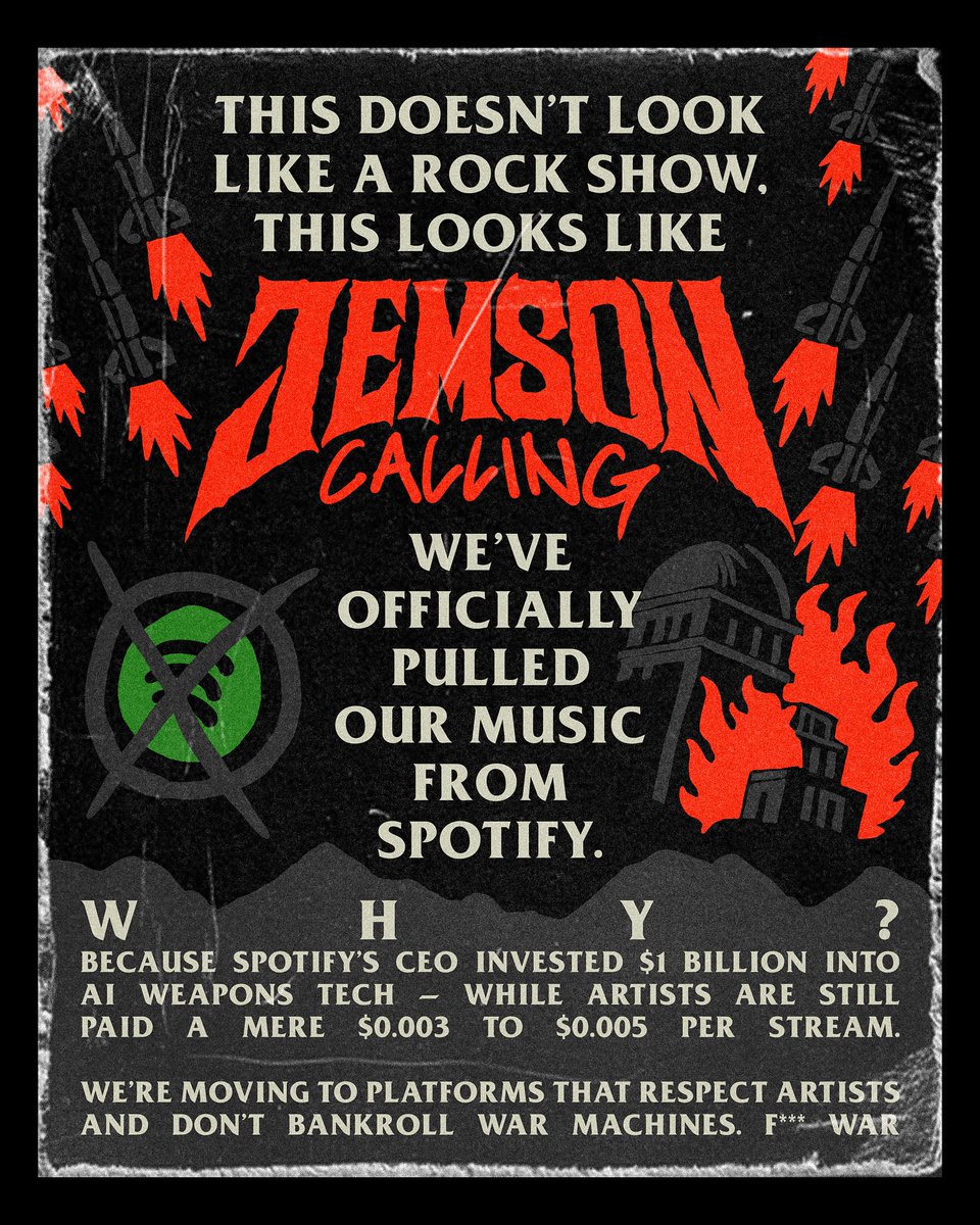 #news Jemson officially pulled all their music from Spotify.