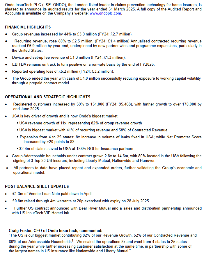#ONDO FY results and current trading look a little better than expected. US growth appears to be accelerating in the current year