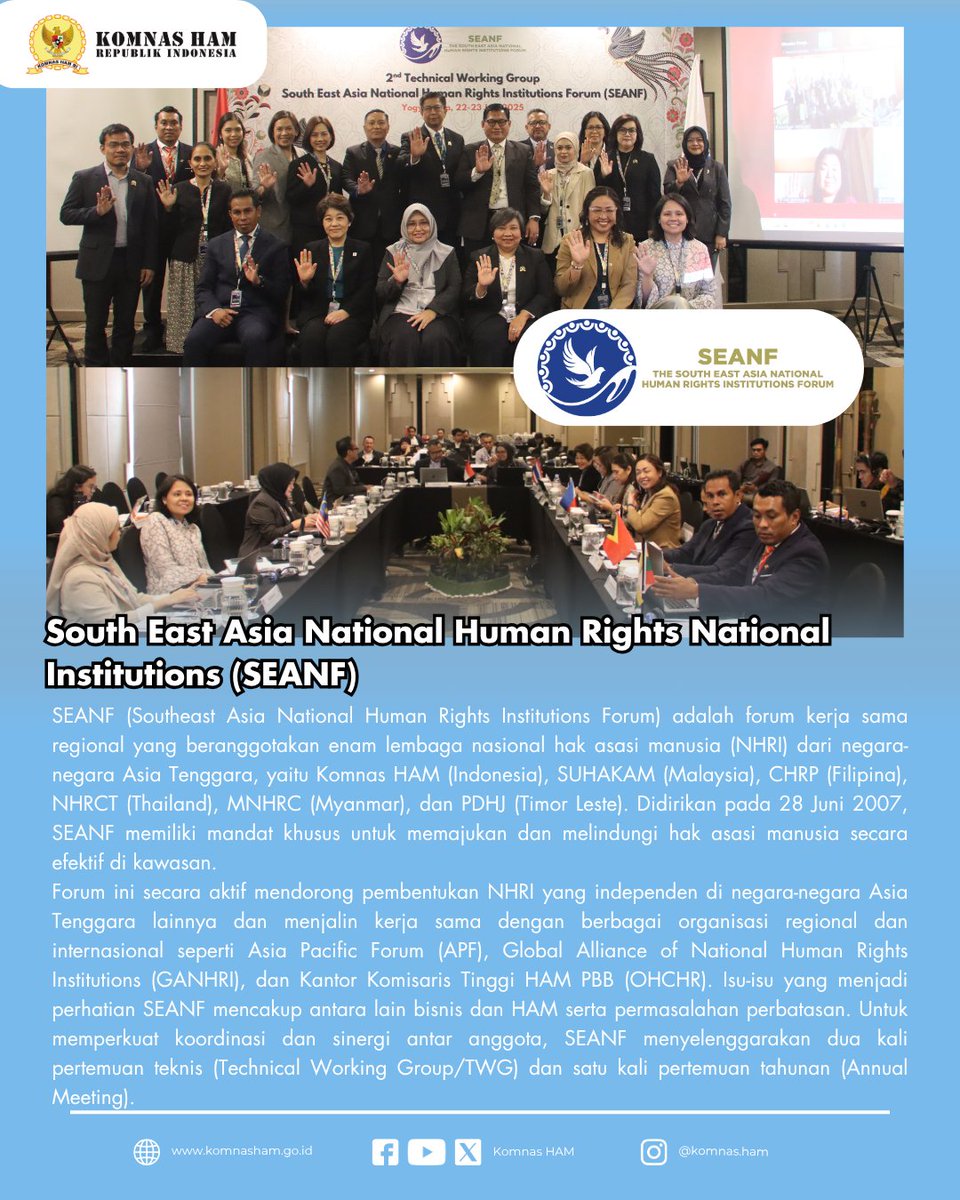 KomnasHAM's tweet photo. Hai HAMBuddies, sebagai upaya pemajuan hak asasi manusia di tingkat internasional, Komnas HAM tergabung dalam beberapa organisasi internasional loh. Silahkan disimak di infografis berikut ya... #PemajuanHAM #PenegakanHAM #SEANF #APF #GAHNRI https://t.co/7ufxy4OUXI