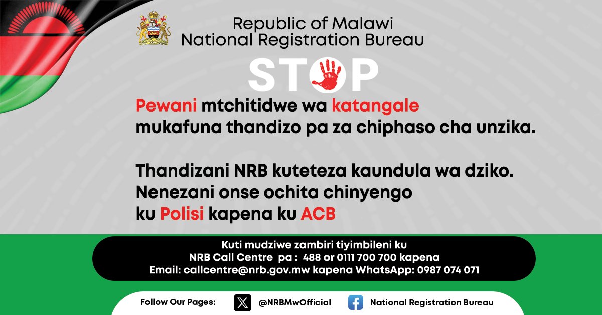 National Registration Bureau-Malawi (@nrbmwofficial) on Twitter photo 