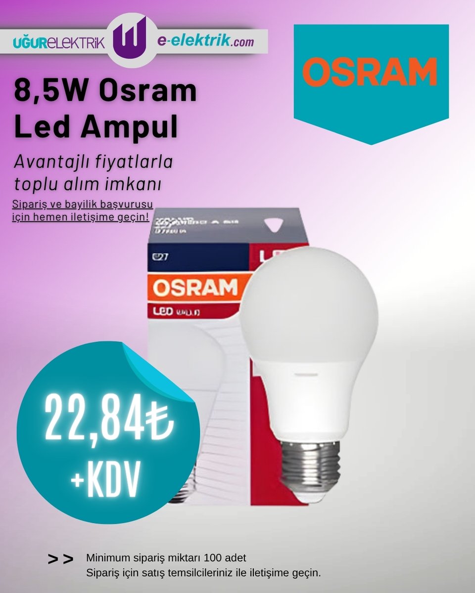 ugurelektrikcom's tweet image. 💡 OSRAM kalitesi, toptan fiyat avantajıyla!
8,5W OSRAM LED Ampul sadece 22,84₺ +KDV 🔥
📦 Min. sipariş: 100 adet
📞 Hemen iletişime geç, stokları kaçırma!

#OSRAM #LEDampul #ElektrikMalzemeleri #ToptanFiyat #UğurElektrik #eElektrik #Aydınlatma #BayilikFırsatı