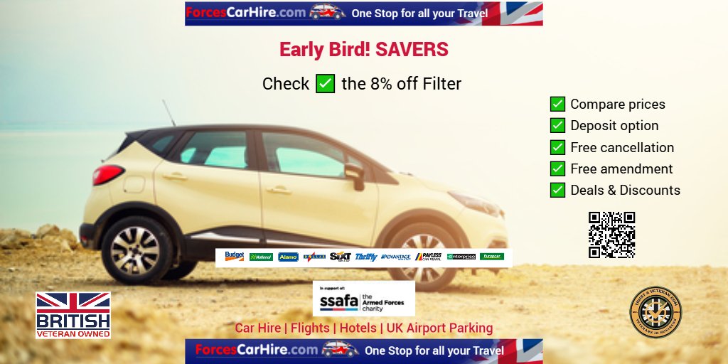 Early Bird! SAVERS
#Mallorca 🇪🇸 Airport #CarHire
Extra Discounts - Check ✅ the 8% off Filter
🚘 cutt.ly/KrAQxfxr
Car Hire - Made Easy
#spain #mallorca #discounts #carrental #carrentals #travel #holidays #forces #expats #bluelight #veterans #SSAFA #forcescarhire #MHHSBD