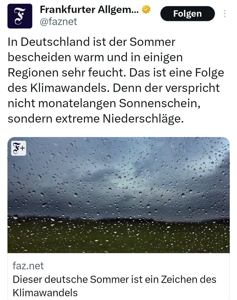 Dieses verdammte Klima🥳
Sommer zu warm = Klimawandel 
Sommer zu kühl   = Klimawandel 
Sommer zu trocken = Klimawandel 
Sommer zu nass = Klimawandel