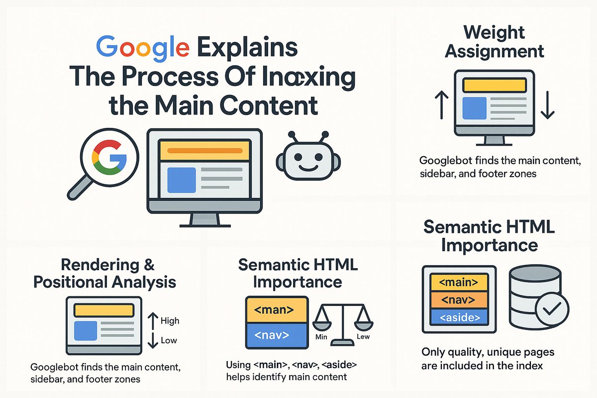 Google just explained how it indexes your content! 🧠

✅ Content in <main> gets more weight
❌ Footer/sidebar = less SEO value
🛠️ Use semantic HTML
📉 Low-quality/duplicate pages = not indexed

#SEO #Googlebot #WebDev #DigitalMarketing #SearchRankings