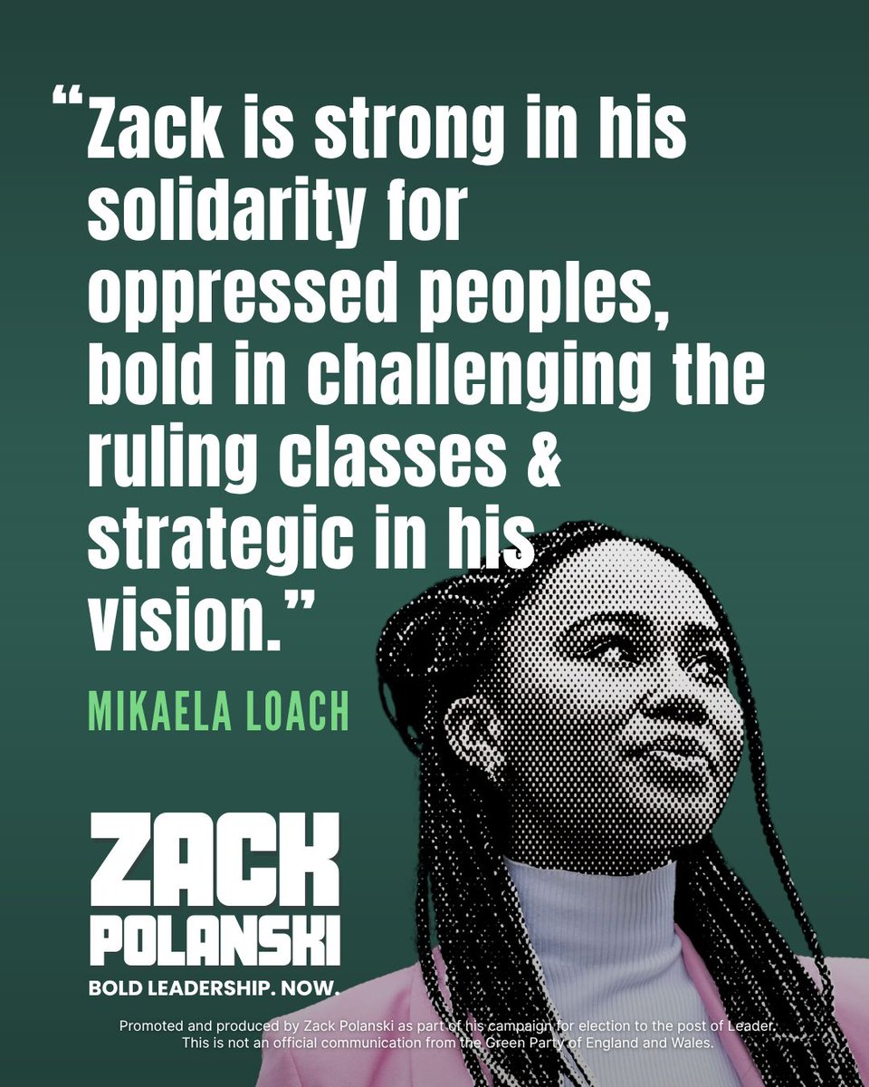 Zack Polanski (@zackpolanski) on Twitter photo One day left to join the Green Party and vote for bold, urgent change.
We need climate action.
We need to confront power, excess wealth and stand with the oppressed.
Proud to have the backing of climate justice leader <a href="/mikaelaloach/">Mikaela Loach - It’s Not That Radical 📖🇵🇸</a>. 🌱✊🏽
Backzack.com/sign-up/ One day left to join the Green Party and vote for bold, urgent change.
We need climate action.
We need to confront power, excess wealth and stand with the oppressed.
Proud to have the backing of climate justice leader <a href="/mikaelaloach/">Mikaela Loach - It’s Not That Radical 📖🇵🇸</a>. 🌱✊🏽
Backzack.com/sign-up/
