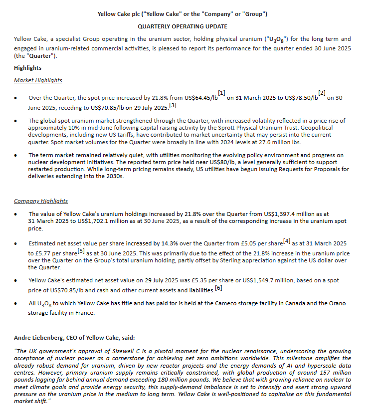 #YCA - one of the ways to gain exposure to the Uranium price