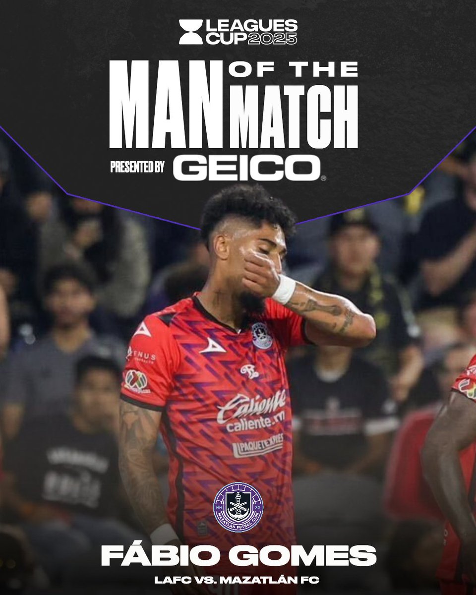 LeaguesCup's tweet photo. La noche de Fábio Gomes en #LeaguesCup2025 🏆

✅ First goal with @MazatlanFC
✅ Extra point in PKs
✅ Man of the Match pres. by GEICO

😎 https://t.co/dmjtv2p6Xm