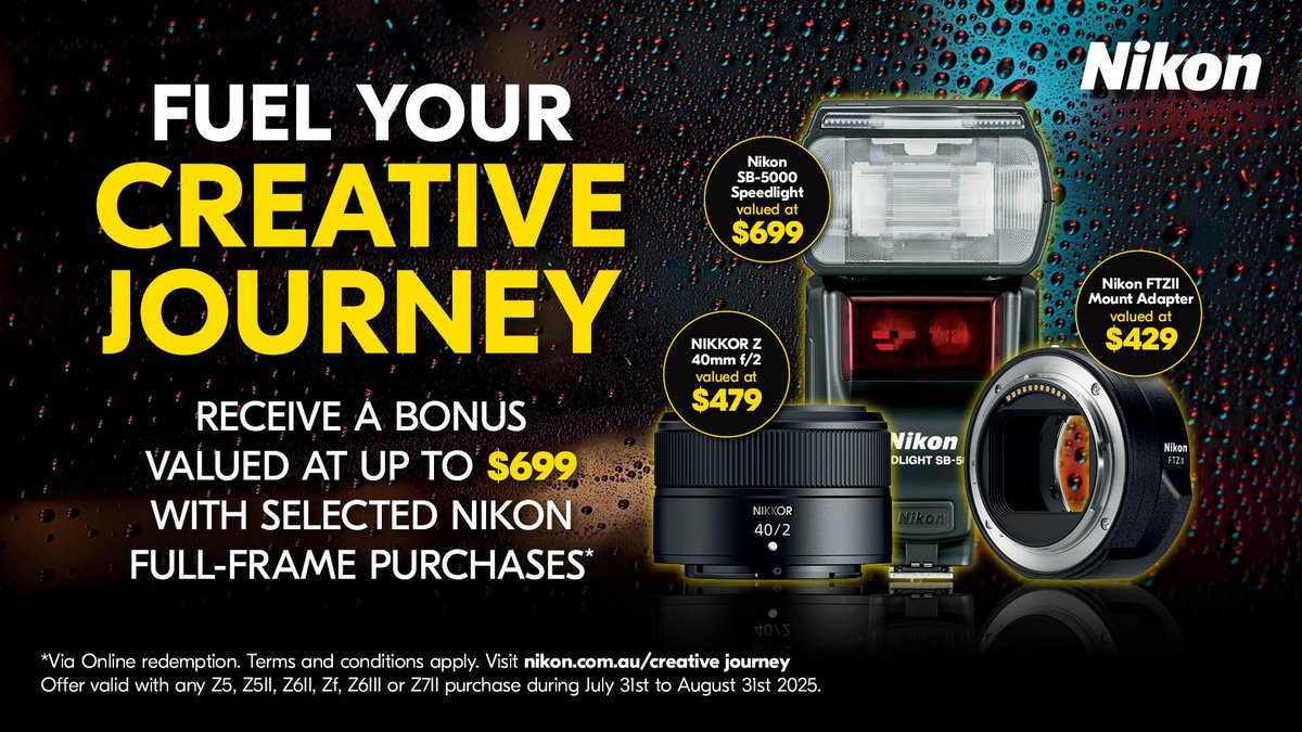 Fuel your creative journey! Get a bonus accessory with selected Nikon full-frame purchases. T&amp;Cs apply. Via redemption. Ends 31.08.25.

Shop: bit.ly/4mn1C4E
Stores: bit.ly/3Yg0HHi

#nikon #photography