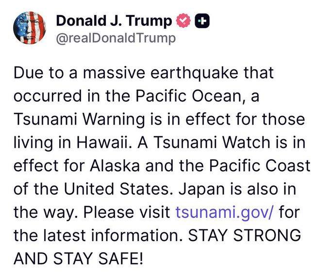 THIS IS THE 6TH STRONGEST RECORDED #EARTHQUAKE EVER TO HIT THE PLANET!

The M8.8 quake off #Russia’s coast just triggered #tsunami alerts across the entire Pacific.

#Hawaii, #Japan, #Alaska, #WestCoast, all on edge.

This isn’t just big. It’s #historic.

#earthquake