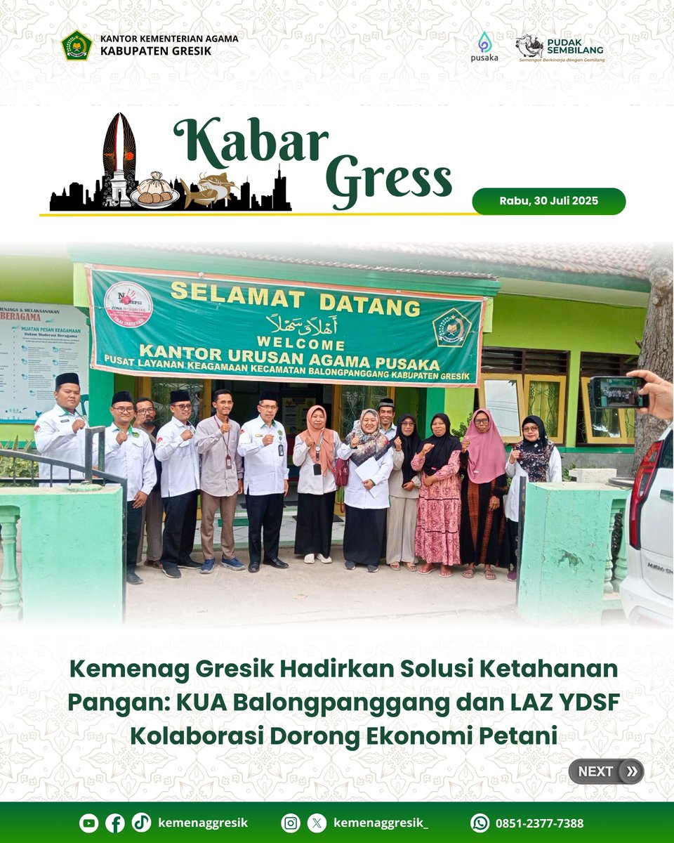 kemenaggresik_'s tweet photo. KUA Balongpanggang &amp; YDSF bikin gebrakan! 📷 Petani Gresik ga cuma dikasih modal, tapi dilatih jadi jawara tani. Dari desa, ketahanan pangan dimulai! 📷 Siapa bilang KUA cuma urus nikah? https://t.co/1NdWZLKAq2