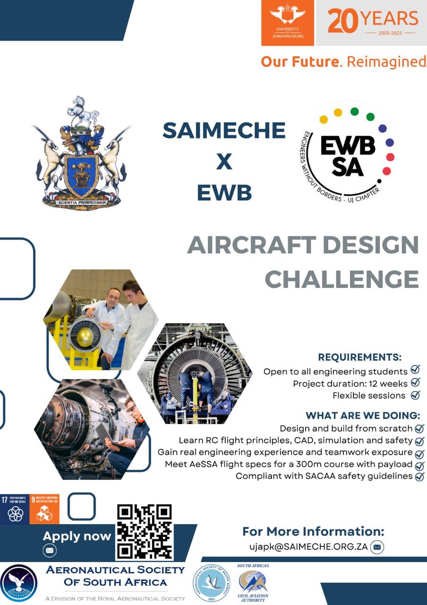Ever dreamed of designing and flying an aircraft? 🛩️ Here is an exciting opportunity for all UJ engineering students! RSVP here: docs.google.com/forms/d/e/1FAI…