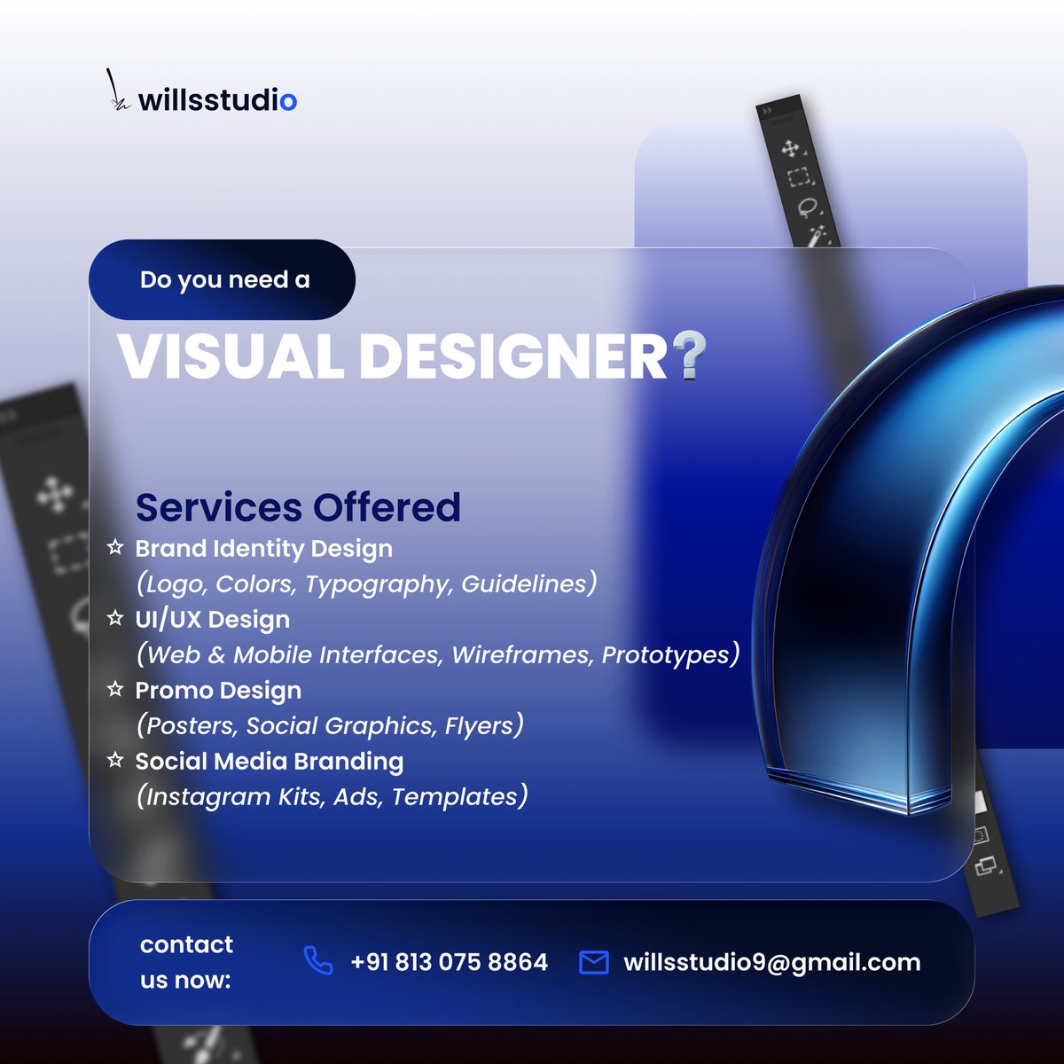 wilz_phills's tweet image. Need a VISUAL DESIGNER who gets the job done?
From Brand Identity to UI/UX, Promo Graphics, and Social Media Kits — I help brands stand out with design that speaks.
💼 Let’s work together!
📩 willsstudio9@gmail.com
📞 +91 813 075 8864
#VisualDesigner #UIUX #BrandIdentity