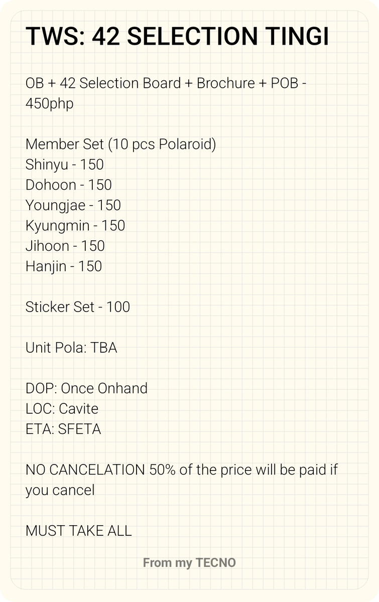 WTS | LFB | PH

TWS: 42 SELECTION PACK TINGI 

Price range 100-450 + lsf
ETA: SFETA
DOP: ONCE ONHAND

NO CANCELATION 
WILL BE SECURING TODAY

REPLY TO MINE
