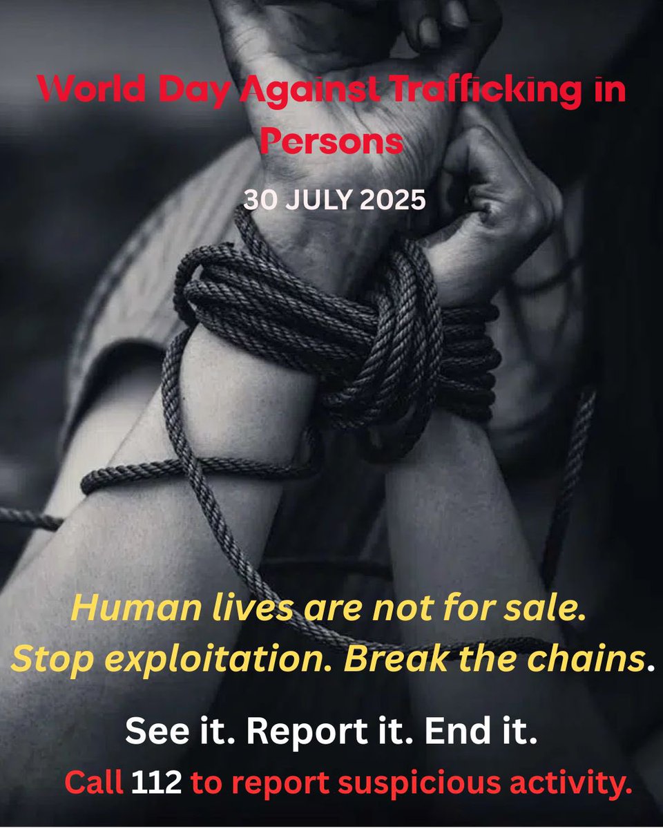 Addl CP West (@addlcpwest) on Twitter photo Human lives are not for sale.
On this #WorldDayAgainstTrafficking in Persons, let’s stand together to end exploitation
See it. Report it. End it.
Call 112 & report suspicious activity.
#EndHumanTrafficking #BreakTheChains #StopExploitation
<a href="/CPBlr/">CP Bengaluru ಪೊಲೀಸ್ ಆಯುಕ್ತ ಬೆಂಗಳೂರು</a> <a href="/BlrCityPolice/">ಬೆಂಗಳೂರು ನಗರ ಪೊಲೀಸ್ BengaluruCityPolice</a> <a href="/Vamsikrishnaips/">C Vamsikrishna</a> Human lives are not for sale.
On this #WorldDayAgainstTrafficking in Persons, let’s stand together to end exploitation
See it. Report it. End it.
Call 112 & report suspicious activity.
#EndHumanTrafficking #BreakTheChains #StopExploitation
<a href="/CPBlr/">CP Bengaluru ಪೊಲೀಸ್ ಆಯುಕ್ತ ಬೆಂಗಳೂರು</a> <a href="/BlrCityPolice/">ಬೆಂಗಳೂರು ನಗರ ಪೊಲೀಸ್ BengaluruCityPolice</a> <a href="/Vamsikrishnaips/">C Vamsikrishna</a>