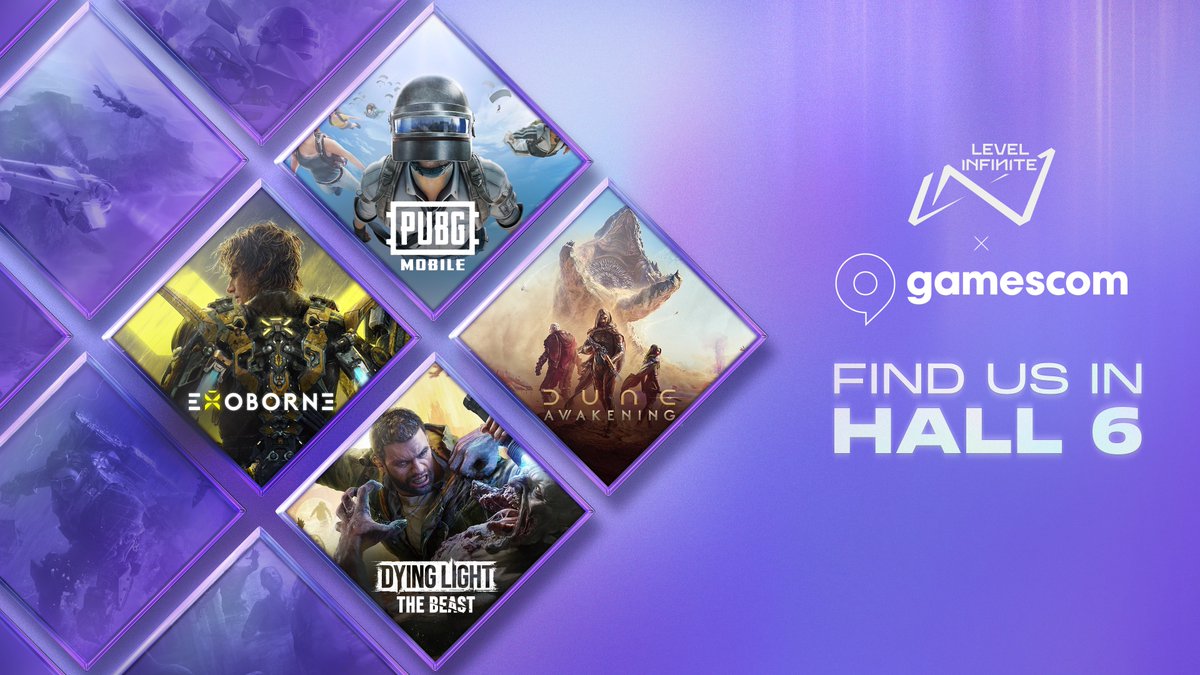Level Infinite (@levelinfinite) on Twitter photo Get ready! It’s game time!
This is your chance to get hands-on with fan-favorite titles at Gamescom 2025! Survive, explore and dominate with <a href="/DuneAwakening/">Dune: Awakening</a>, <a href="/DyingLightGame/">Dying Light</a>: The Beast, <a href="/Exoborne/">Exoborne</a> and <a href="/PUBGMOBILE/">PUBG MOBILE</a> at the Level Infinite booth.
🚀 See you there!
📅 August 20-24, Get ready! It’s game time!
This is your chance to get hands-on with fan-favorite titles at Gamescom 2025! Survive, explore and dominate with <a href="/DuneAwakening/">Dune: Awakening</a>, <a href="/DyingLightGame/">Dying Light</a>: The Beast, <a href="/Exoborne/">Exoborne</a> and <a href="/PUBGMOBILE/">PUBG MOBILE</a> at the Level Infinite booth.
🚀 See you there!
📅 August 20-24,