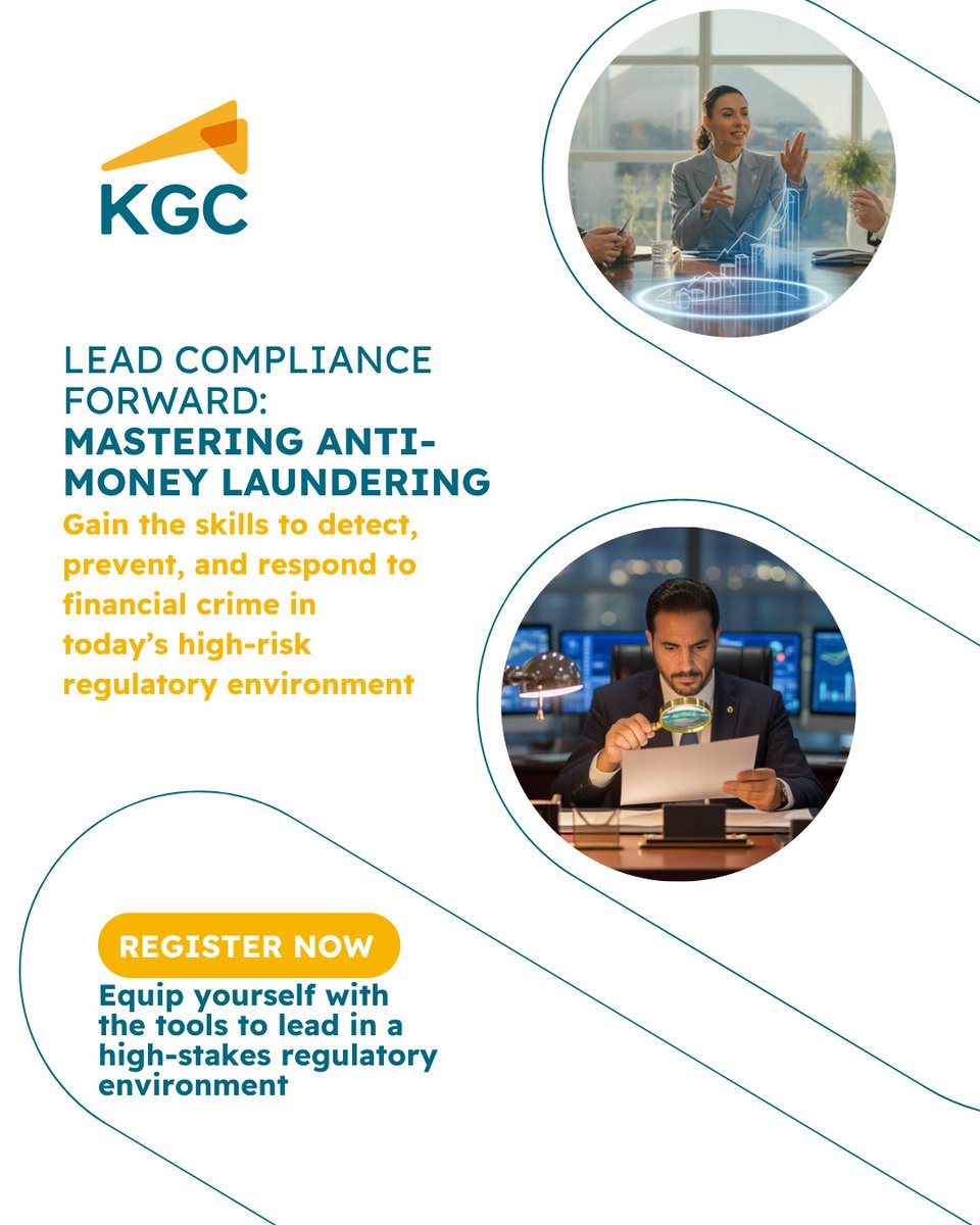 KGCworldwide's tweet image. 🛡️ Master the skills to detect &amp;amp; prevent financial crime.

Join GCI’s Anti-Money Laundering 

Specialist program:
Online
Globally Recognized
Practical Tools
 
📅 Starts Oct 13 | 3-Day Live Sessions
🔗 Register now: kgc.com/en/about/our-p…

#FinancialCrime #KnowledgeGroup