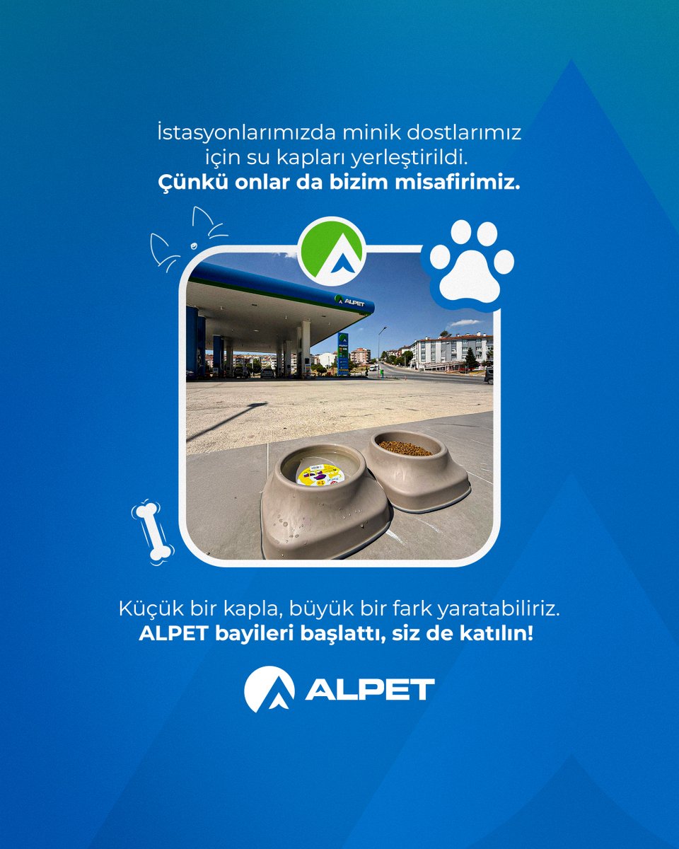 Bir kap su, bir kap mama, bir dünya iyilik.
Minik dostlarımız için ALPET istasyonlarında hayat var.💙 

#ALPET #OnlarDaMisafirimiz #CanDostlarımızİçin