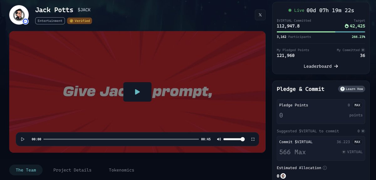 lukasiker2912's tweet image. ☘️ Jack Potts ($JACK) is now live on the @virtuals_io  ecosystem.

I’ve wagered all my remaining points on $JACK a true bet fueled by belief in the potential of this AI Agent.
Where are we heading, @jackpotts_ ?
Will $JACK break free from the post-TGE dump cycle that has plagued…