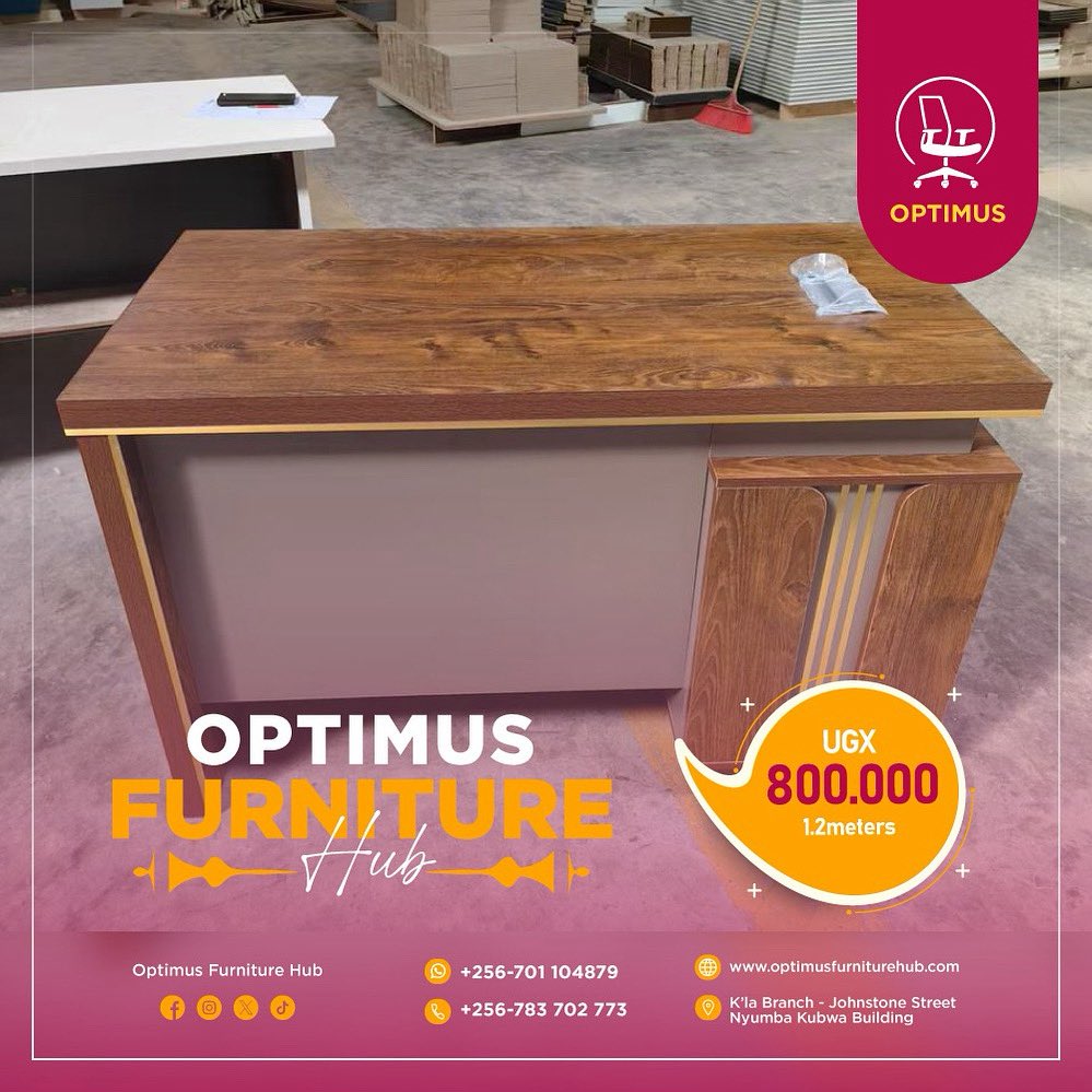This desk right here is specifically for people with relatively small spaces and those who have home offices. Measuring (1.2x0.65)meters it’s the perfect fit for a simple office setting not forgetting it comes with three central locking drawers.

optimusfurniturehub.com
#office