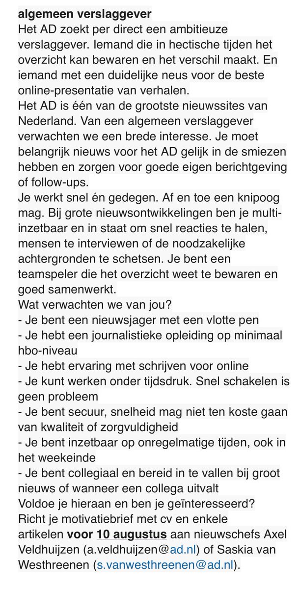 Werk! En echt heel leuk werk met prima collega’s, kan ik je uit ervaring zeggen.