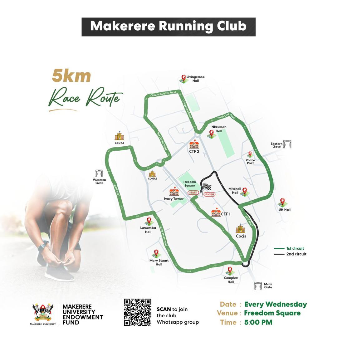 Makerere University (@makerere) on Twitter photo As a part of the #MakRun2025 activations, the <a href="/MakRun_Ug/">Makerere University Marathon</a>, through the <a href="/MakEndowmentFnd/">Makerere Endowment Fund</a> started a Makerere Running Club.
We gear up and run together every Wednesday, starting at 5:30 pm, at Freedom Square. Join us today, and condition your body for 17th August 2025.
To As a part of the #MakRun2025 activations, the <a href="/MakRun_Ug/">Makerere University Marathon</a>, through the <a href="/MakEndowmentFnd/">Makerere Endowment Fund</a> started a Makerere Running Club.
We gear up and run together every Wednesday, starting at 5:30 pm, at Freedom Square. Join us today, and condition your body for 17th August 2025.
To