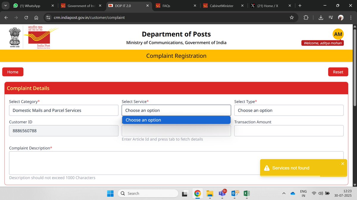mohanaditya's tweet photo. a Consignment that doesnt get updated. A 24*7*365 Toll Free that is always busy. A Complaint Site that doesnt work. @JM_Scindia @Officejmscindia  can you please ask @IndiaPostOffice to start working and move my shipment of speed post to next destination https://t.co/7a2OShVavC