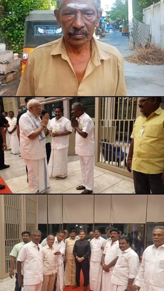 PM meets a Rickshaw driver in Trichy, who has been part of the organization since Jan Sangh days!
