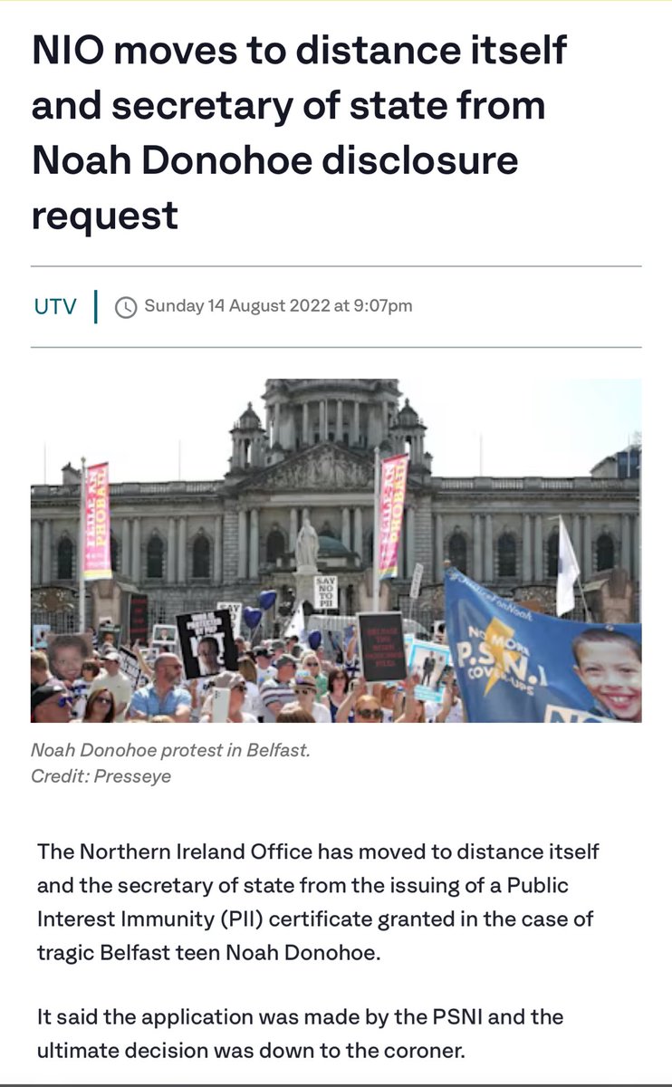 ManusSinead's tweet image. Why did the NIO try to distance itself from the Public Interest Immunity Certificate?Yet Vara signed it off despite only being in office from July22- Sept22. Why did the PSNI request this PIIC -not for grid refs/ methodology/software 
‘No evidence of foul play’ 
#JusticeForNoah💙