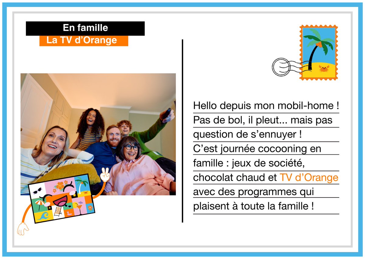 [ CARTE POSTALE 📬]

Mercredi = jour des enfants. 

📺 Et quoi de mieux qu'un mercredi en famille pour se ressourcer et chiller avec la <a href="/tvorange/">TV d'Orange</a> !
