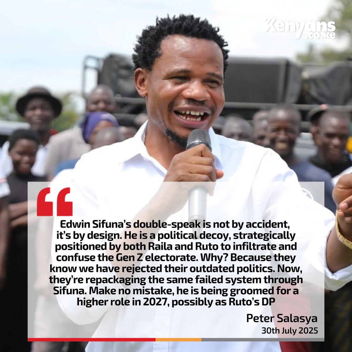 Sifuna is being groomed for a higher role in 2027, possibly as Ruto’s DP - MP Peter Salasya