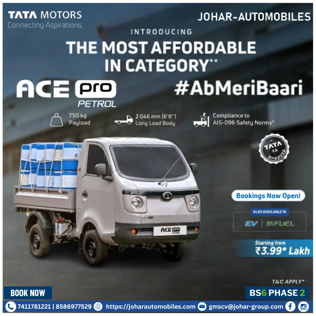 johartatamotors's tweet photo. It's time to fulfill your dreams and soar. Your turn to progress and start your own business has arrived.
अधिक जानकारी और गाड़ी बुक करने के लिए तुरंत संपर्क कीजिए जौहर ऑटोमोबाइल्स -:📞+918586977535
#joharautomobiles #DeshKeTrucks #TataMotors #ACEPro #ACEProPetrol #ACEProBiFuel https://t.co/xQU04CLOgX