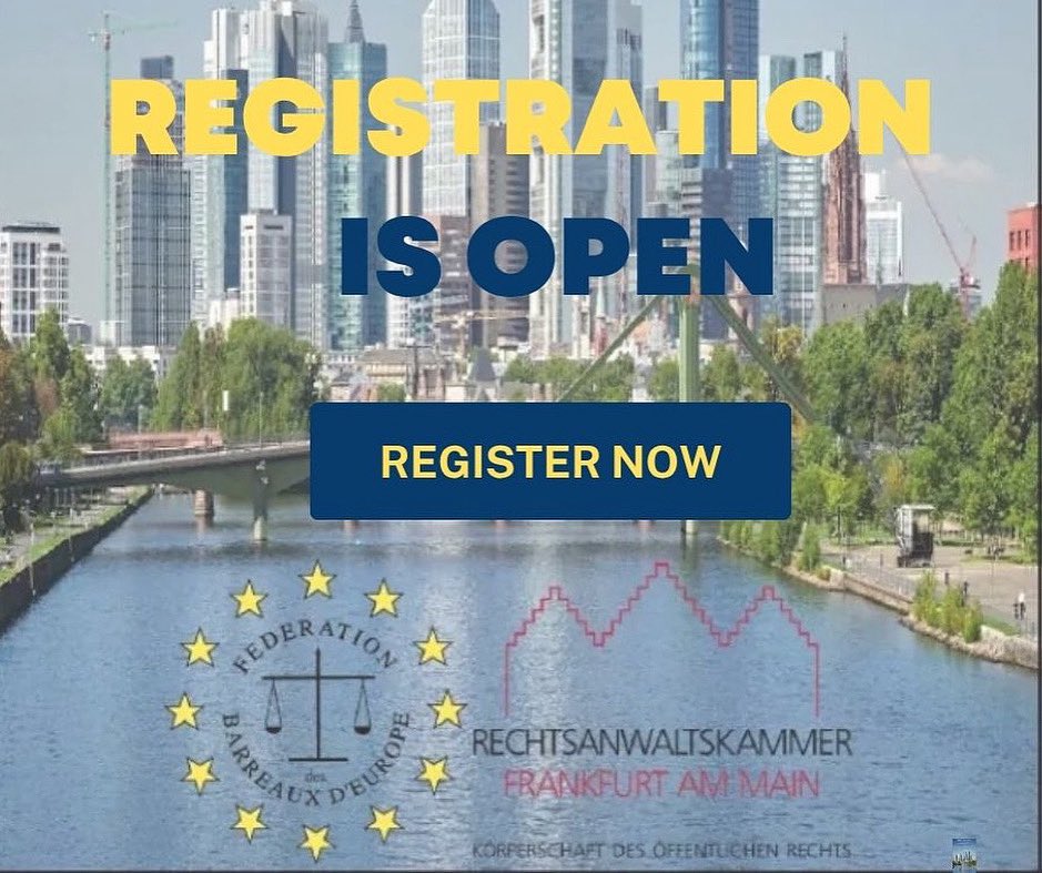 📣 Registration is OPEN for #FBEFrankfurt2025!

🗓️ 25–27 Sept 2025
📍 Frankfurt am Main
🎓 Hosted by @rak_frankfurt (Rechtsanwaltskammer Frankfurt am Main)

Topics:
⚖️ Attorney independence
👩‍⚖️ Young lawyers in the FBE
🧠 Mental health &amp; bar support

🔗 fbe-ffm-2025.de/en/