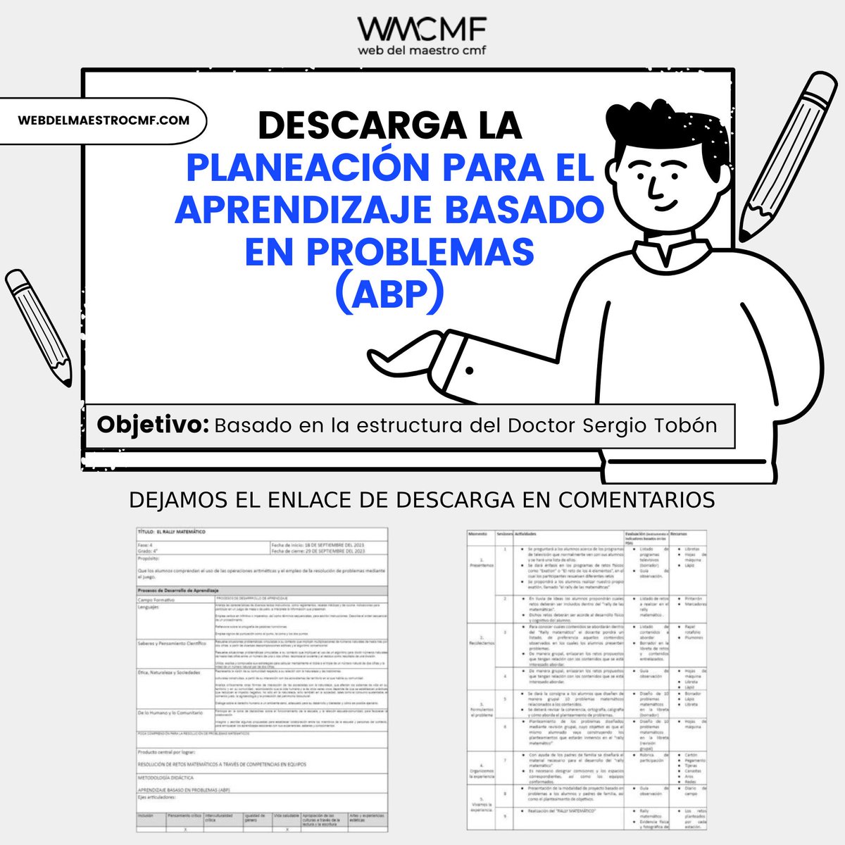 Descarga la Planeación para el Aprendizaje Basado en Problemas (ABP) basado en la estructura del Doctor Sergio Tobón. Enlace: webdelmaestrocmf.com/portal/planeac…