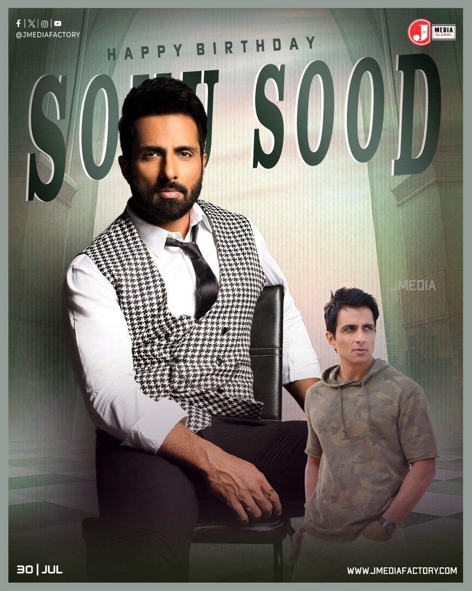 Team <a href="/JMedia_Factory/">JMediaFactory</a>
Wishing a very Happy Birthday to the ever-inspiring actor, humanitarian, and real-life hero <a href="/SonuSood/">sonu sood</a>! 🎉🎂
May your compassion continue to touch lives and your journey be blessed with endless success! 🙌❤️

#HappyBirthdaySonuSood #HBDSonuSood #jmediafactory
