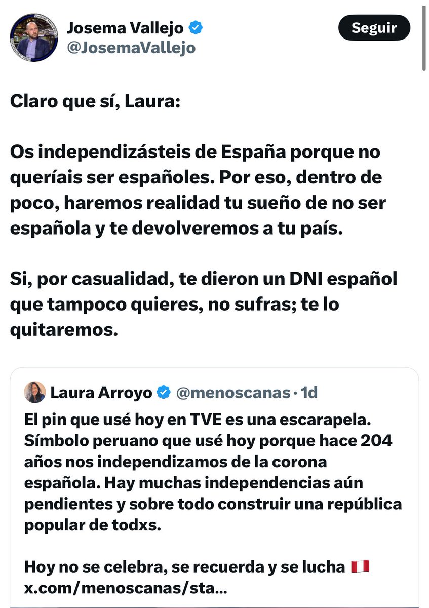 Gabriela Wiener 🇵🇸 (@gabrielawiener) on Twitter photo Un país racista con voces de la policía replicando discursos de VOX y el PP; ya no el clásico "vete a tu país", ahora amenazando con deportación. Es solo el comienzo. Si lo hacen con referentes como <a href="/menoscanas/">Laura Arroyo</a>, qué les espera a las demás? Aquí están tus hermanas migrantes, Laura Un país racista con voces de la policía replicando discursos de VOX y el PP; ya no el clásico "vete a tu país", ahora amenazando con deportación. Es solo el comienzo. Si lo hacen con referentes como <a href="/menoscanas/">Laura Arroyo</a>, qué les espera a las demás? Aquí están tus hermanas migrantes, Laura