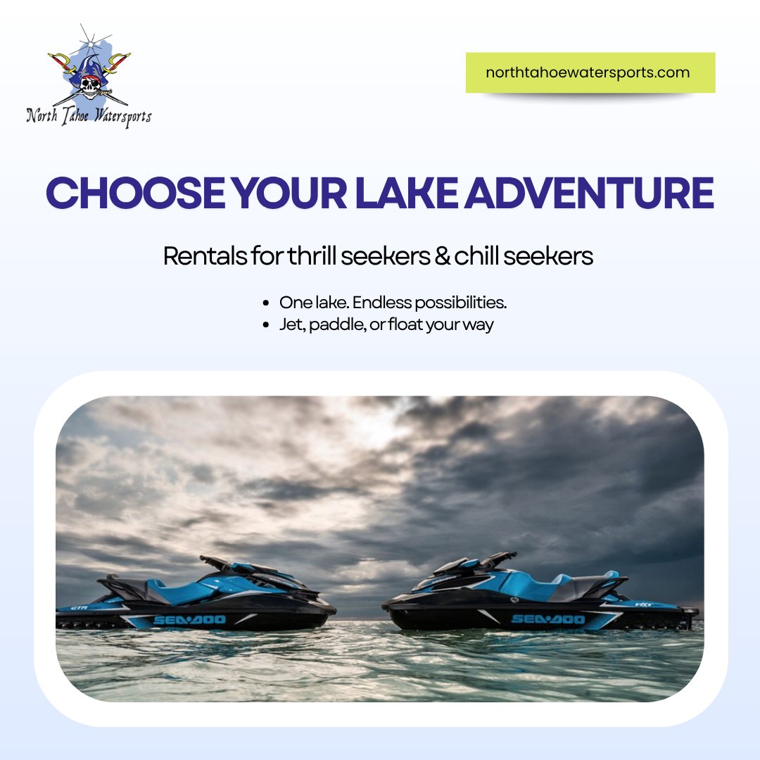 northtahoesport's tweet image. Speed or serenity, Lake Tahoe watersports rentals have it all—jet skis, kayaks, paddle boards &amp;amp; more. Rent now at northtahoewatersports.com and make a splash! #WatersportsTahoe #LakeTahoeRentals #AdventureOnWater